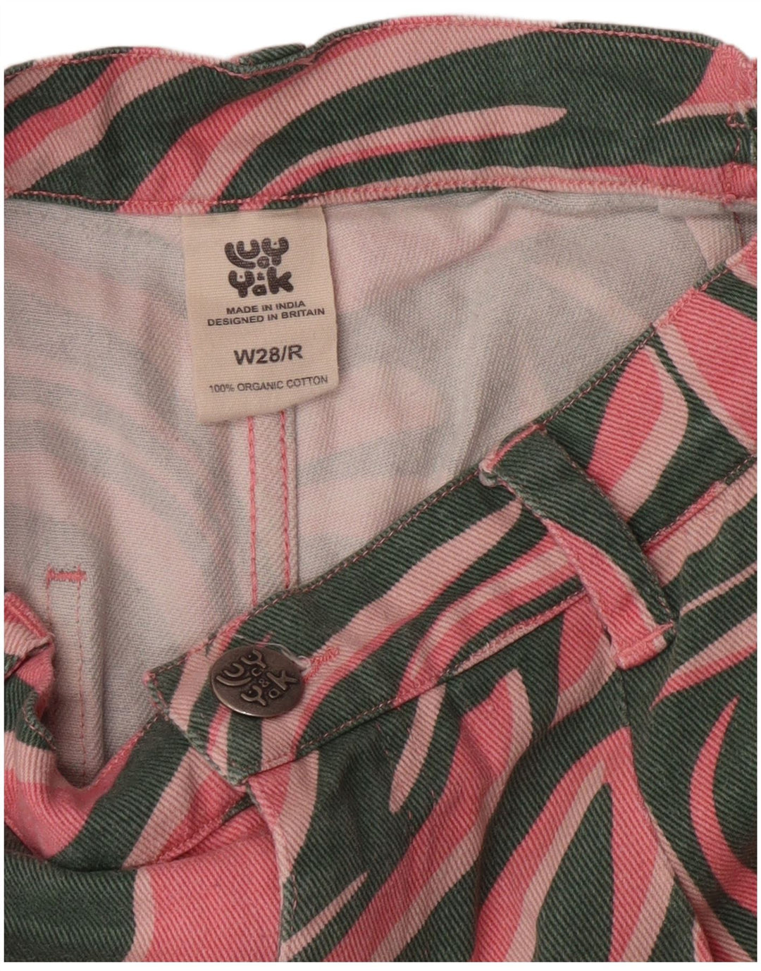 Lucy & Yak kvinders højtaljede løse jeans W28 L29 Pink dyreprint bomuld
