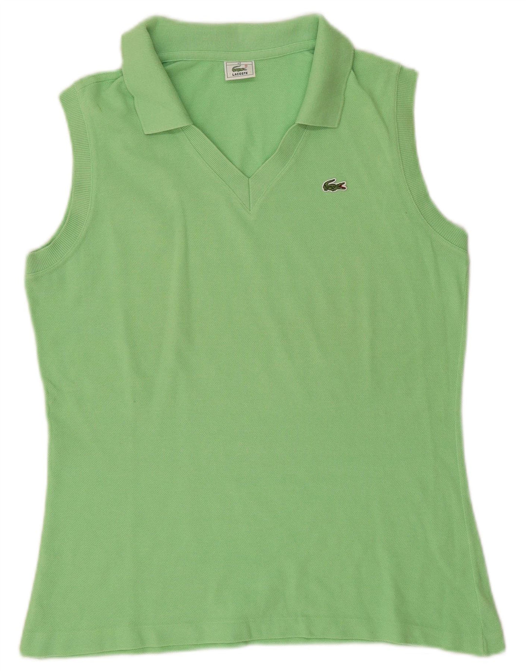 Lacoste Dame Ærmeløs Polo Shirt Størrelse 42 Stor Grøn Bomuld