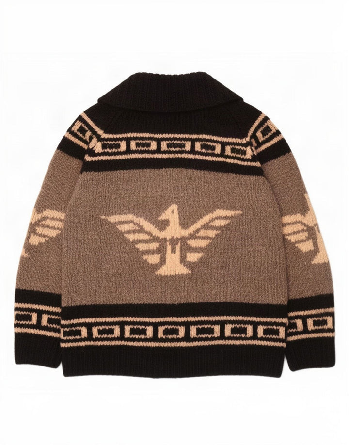 Herre grafisk cardigan sweater Large Grå Colourblock Aztec
