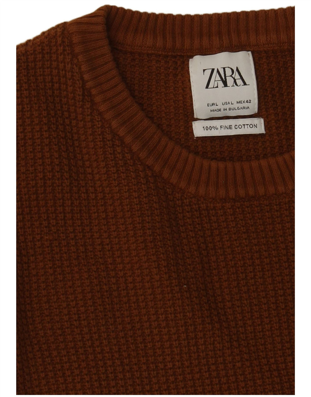 Zara Herre sweater med rund hals, stor brun bomuld