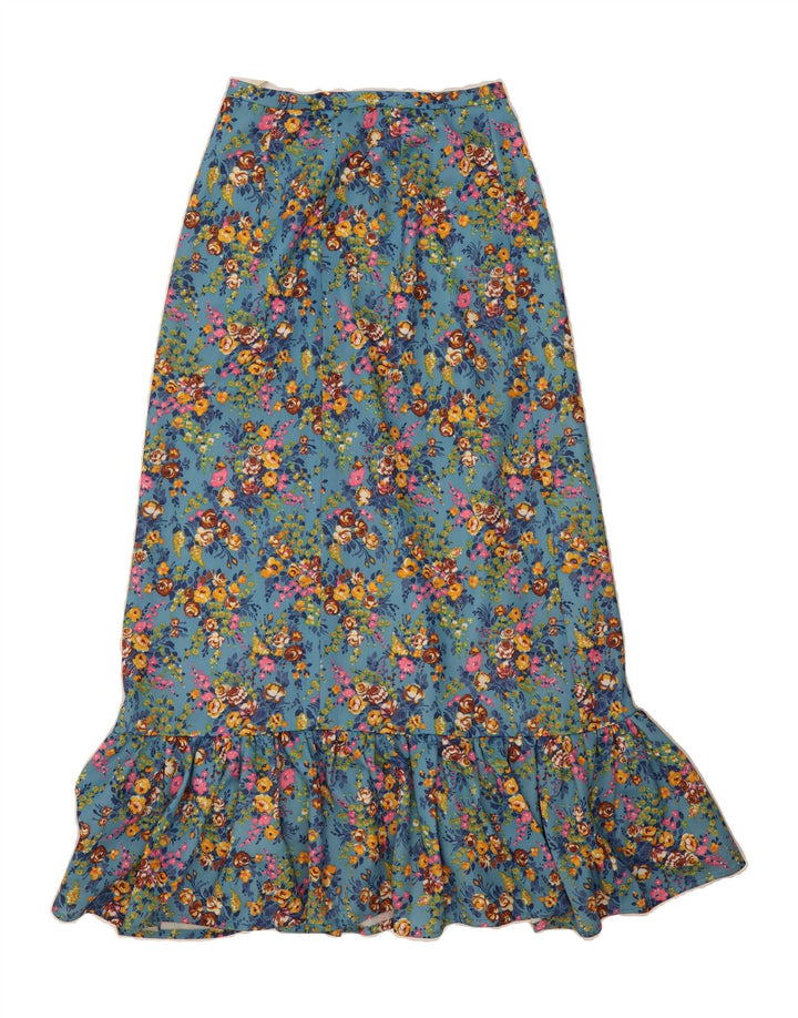 VINTAGE Womens Trumpet Skirt W28 Medium Blue Floral Vintage Vintage and Second-Hand Vintage from Messina Hembry 