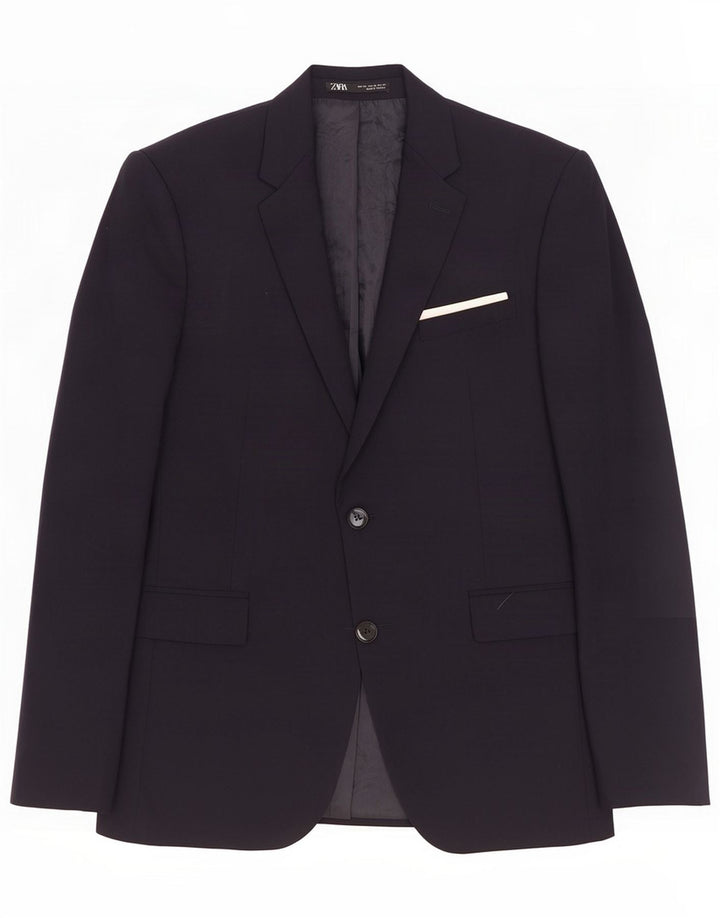 Zara Blazerjakke til mænd med 2 knapper EU 46 Small Navy Blue Polyester