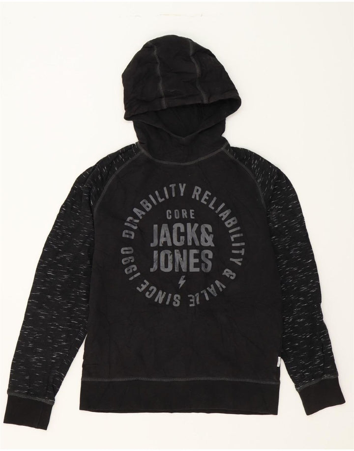JACK & JONES Mens Graphic Hoodie Jumper Medium Black Flecked Cotton Vintage Jack & Jones and Second-Hand Jack & Jones from Messina Hembry 