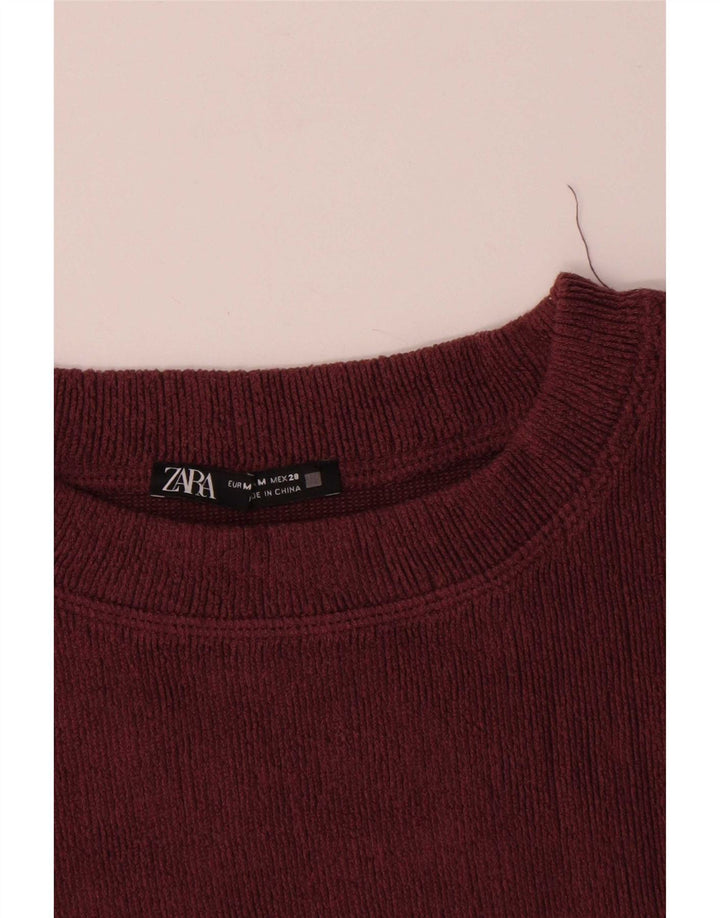 Zara Dame Top Langærmet UK 14 Medium Burgundy Polyester