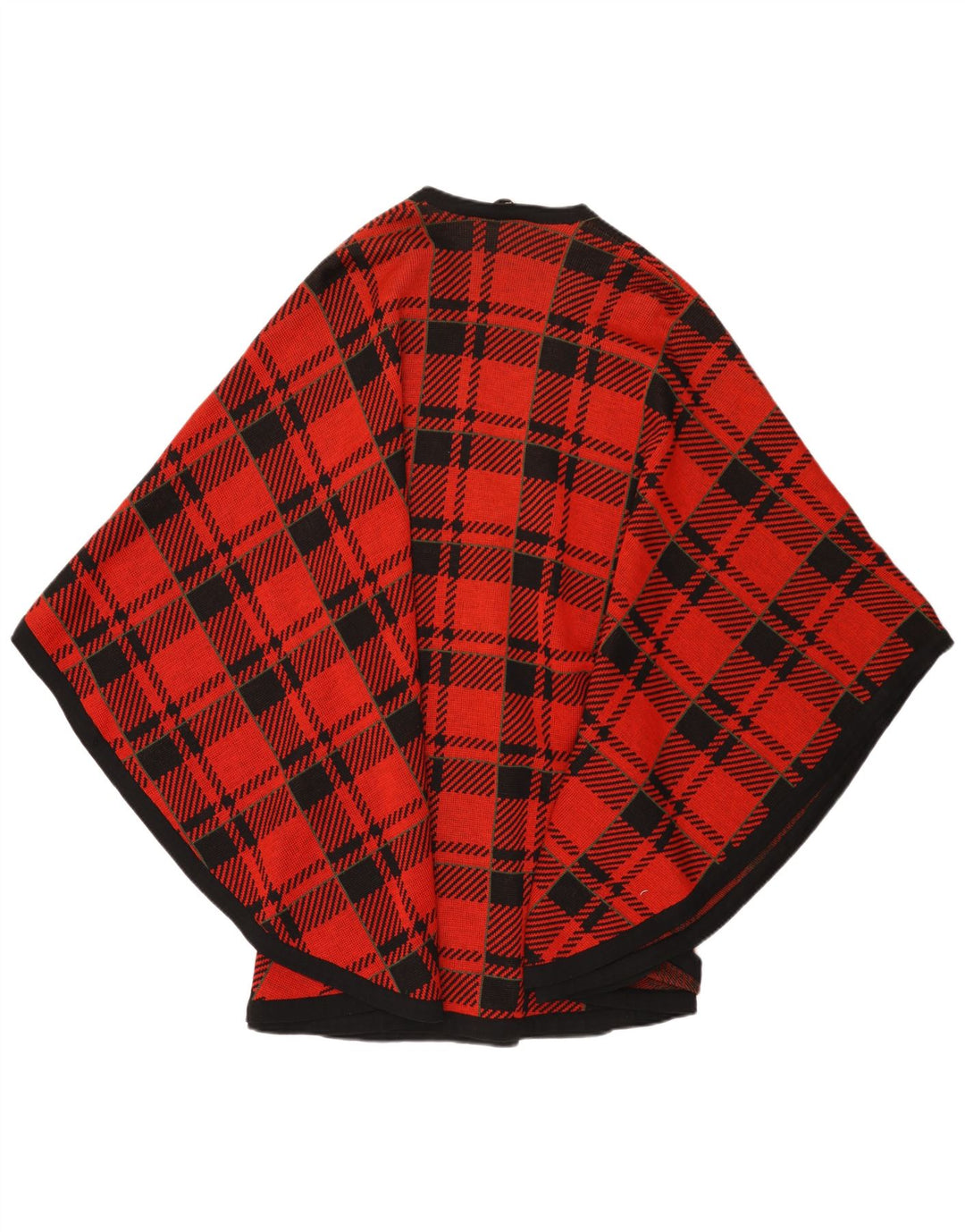 Vintage Dame Cape Cardigan Sweater One Size rødternet uld