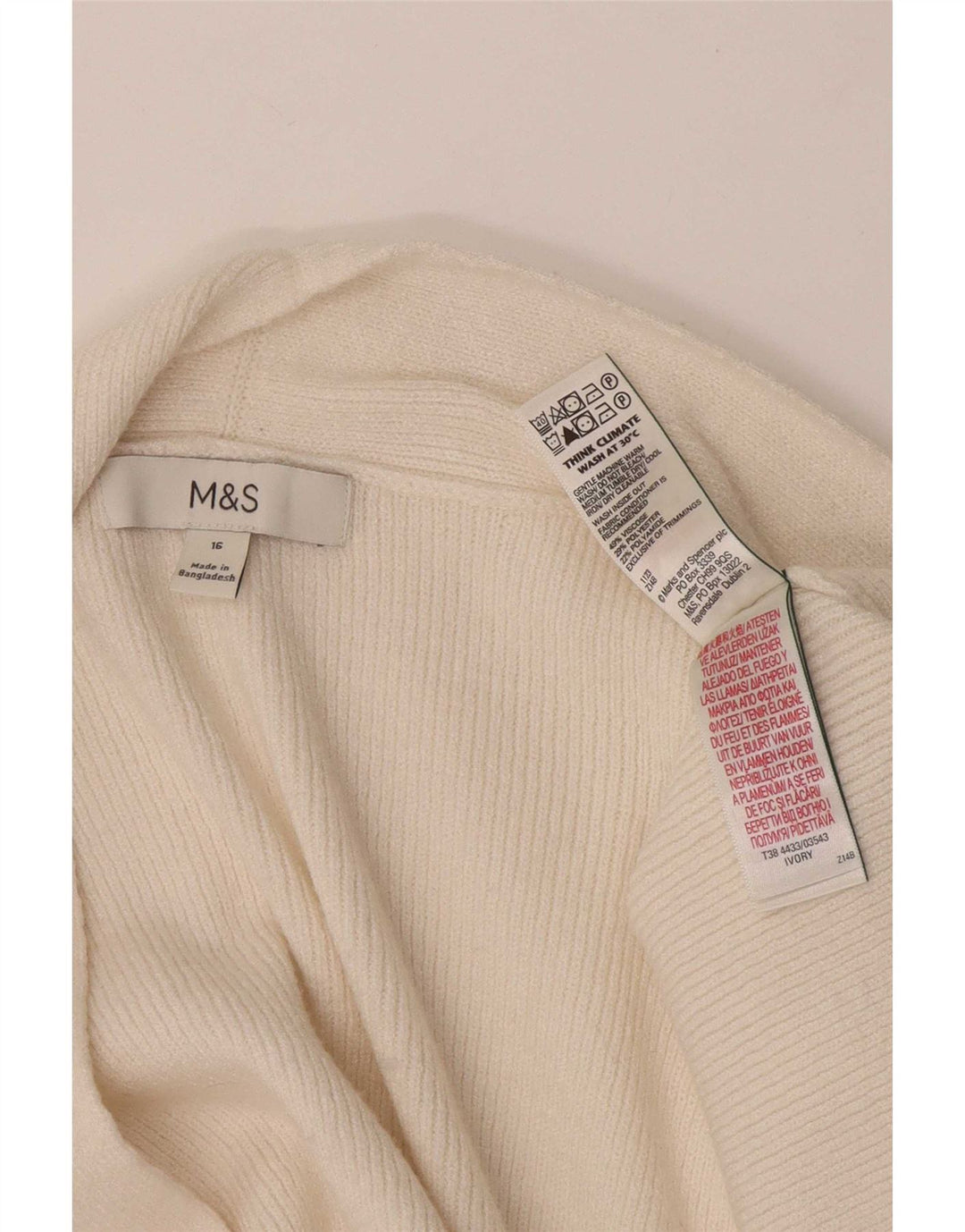 Marks & Spencer Dame Longline Åben Cardigan Sweater UK 16 Large Off White