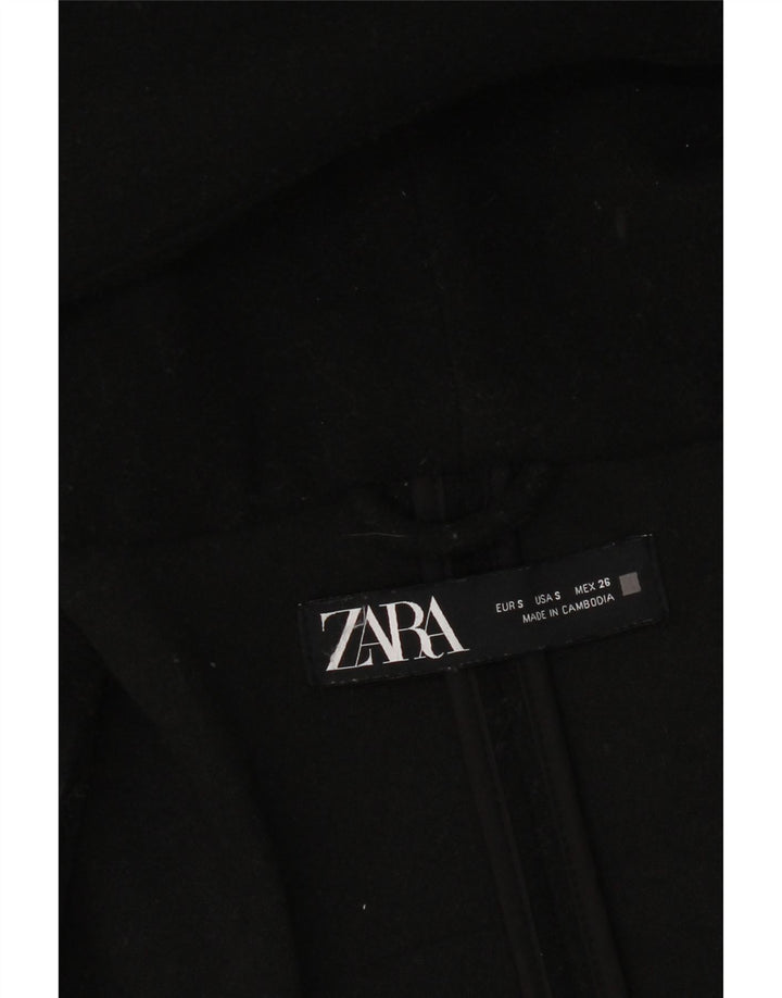Zara Dame Hætte Oversized Overfrakke UK 10 Lille Sort