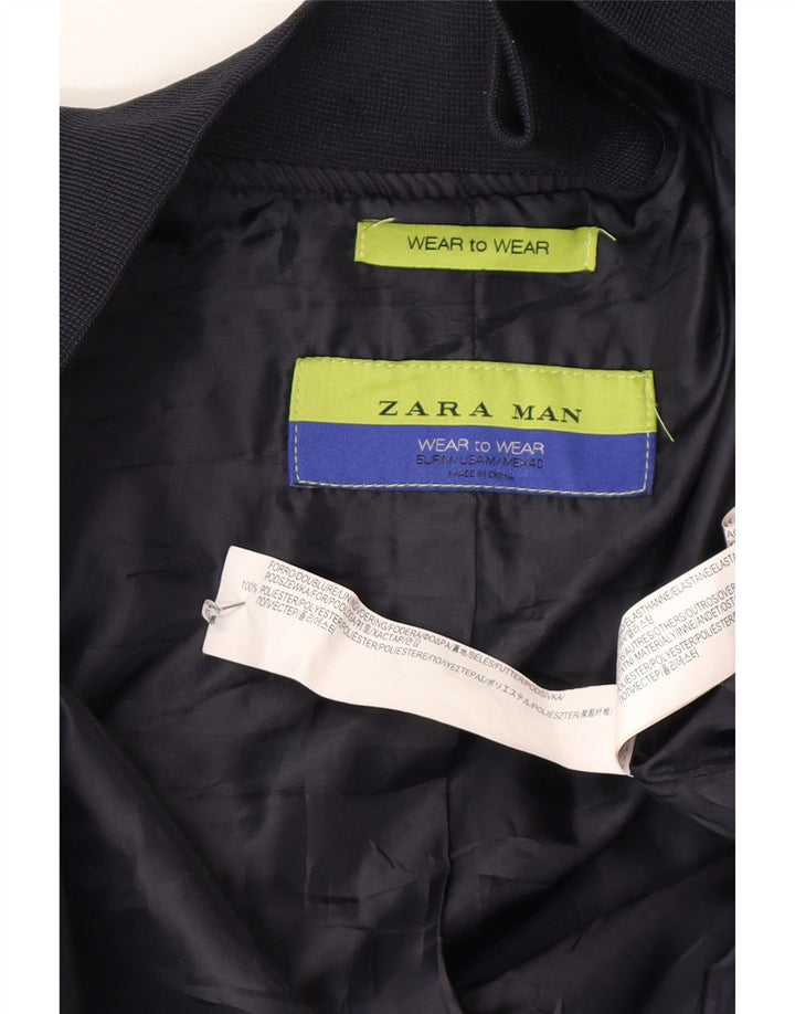 Zara Herre Bomber Jacket UK 38 Medium Navy Blue Polyester