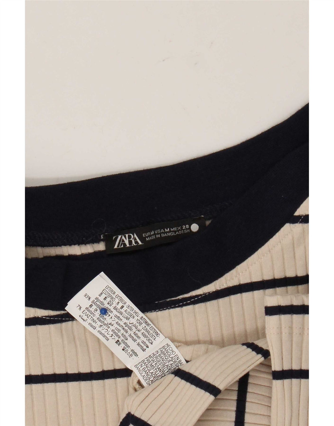 Zara Womens Crop Top Langærmet UK 12 Medium Beige Stribet Bomuld
