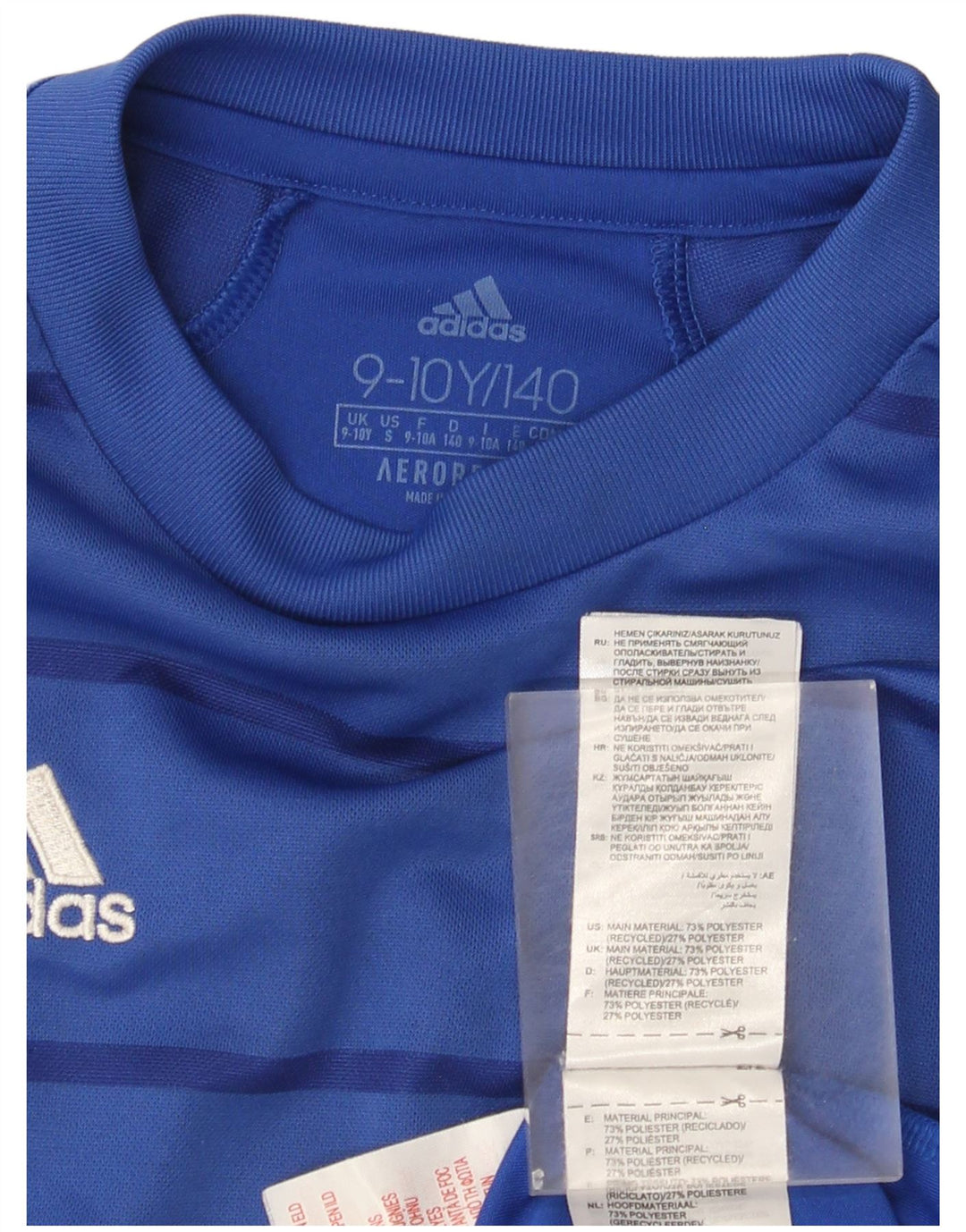 Adidas Boys Aeroready T-Shirt Top 9-10 År Blå Stribet Polyester