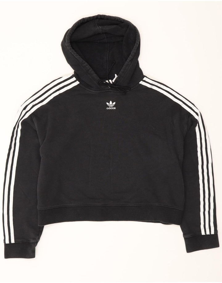 Adidas Womens Crop Oversized Hoodie Jumper UK 12 Medium Black