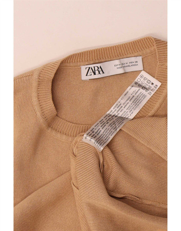 Zara Womens Crop Vest Top UK 12 Medium Beige Viscose