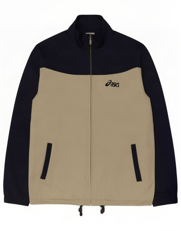 Asics Mens Tracksuit Top Jacket Medium Navy Blue Colourblock Polyester