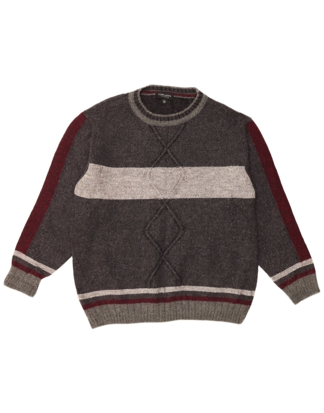 COMMANDER Herre Crew Neck Jumper Sweater IT 52 Stor Grå Colourblock Uld