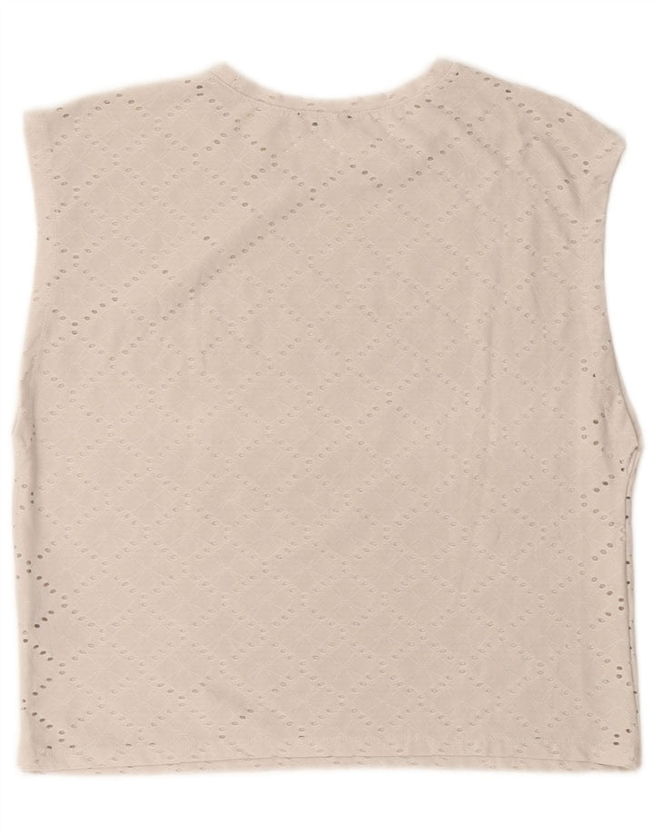 Zara Dame Ærmeløs Oversized Bluse Top UK 10 Small Off White Polyester