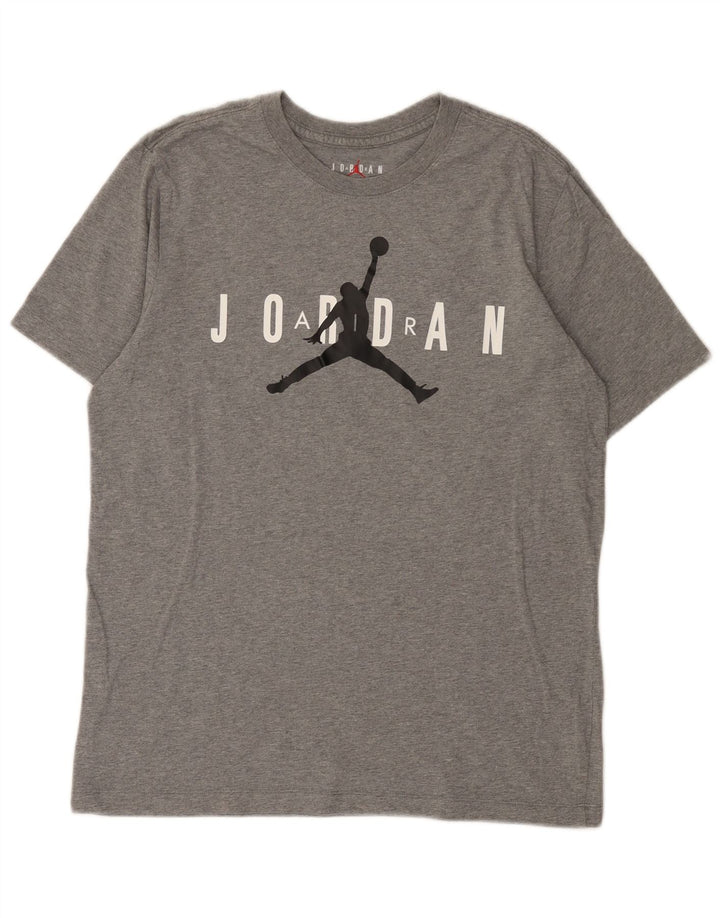 Jordan Herre grafisk T-shirt top mellemgrå flækket bomuld