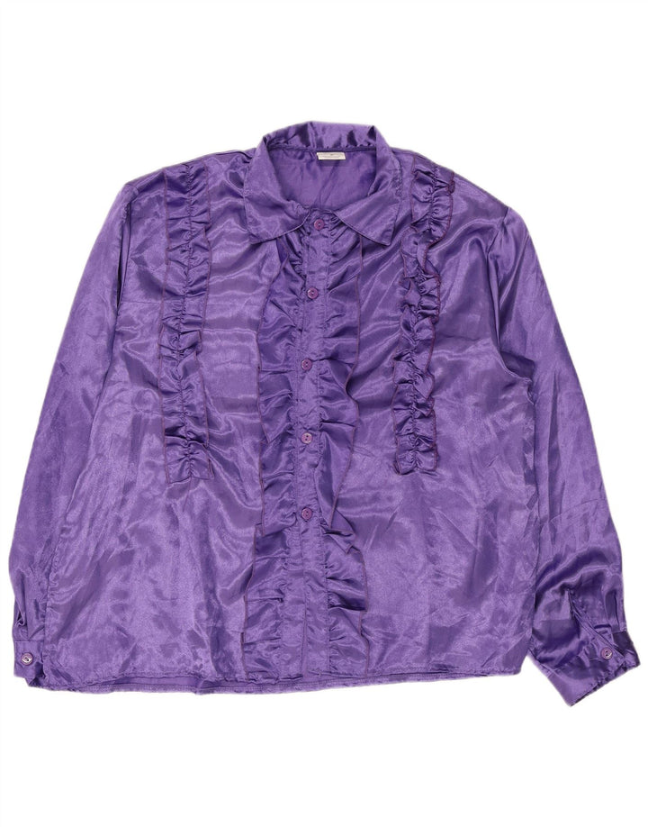 Vintage Dame Flæse Front Skjorte Bluse IT 56 4XL Lilla Polyester