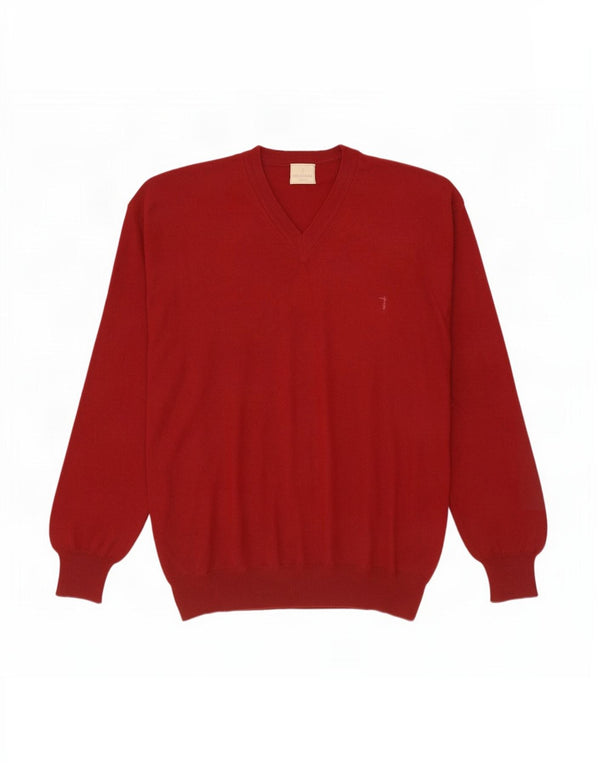 Trussardi Herre V-hals sweater Stor Rød Merinould
