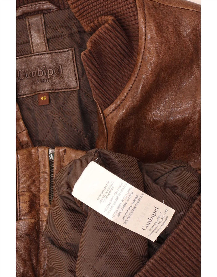 Conbipel Herre Læder Bomber Jacket IT 46 Lille Brun
