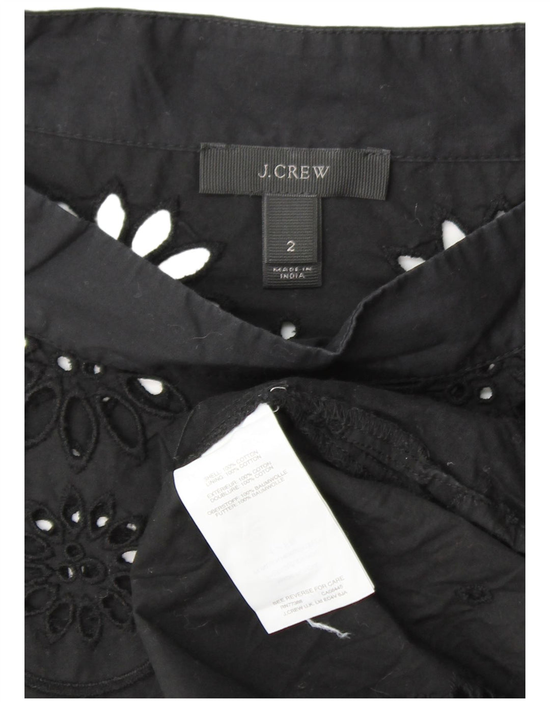 J. CREW Dame langærmet bluse top US 2 XS sort blomstret bomuld