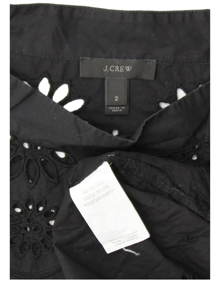 J. CREW Dame langærmet bluse top US 2 XS sort blomstret bomuld