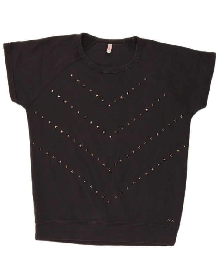 Sun68 Dame Kortærmet Sweatshirt Jumper UK 14 Medium Sort Bomuld