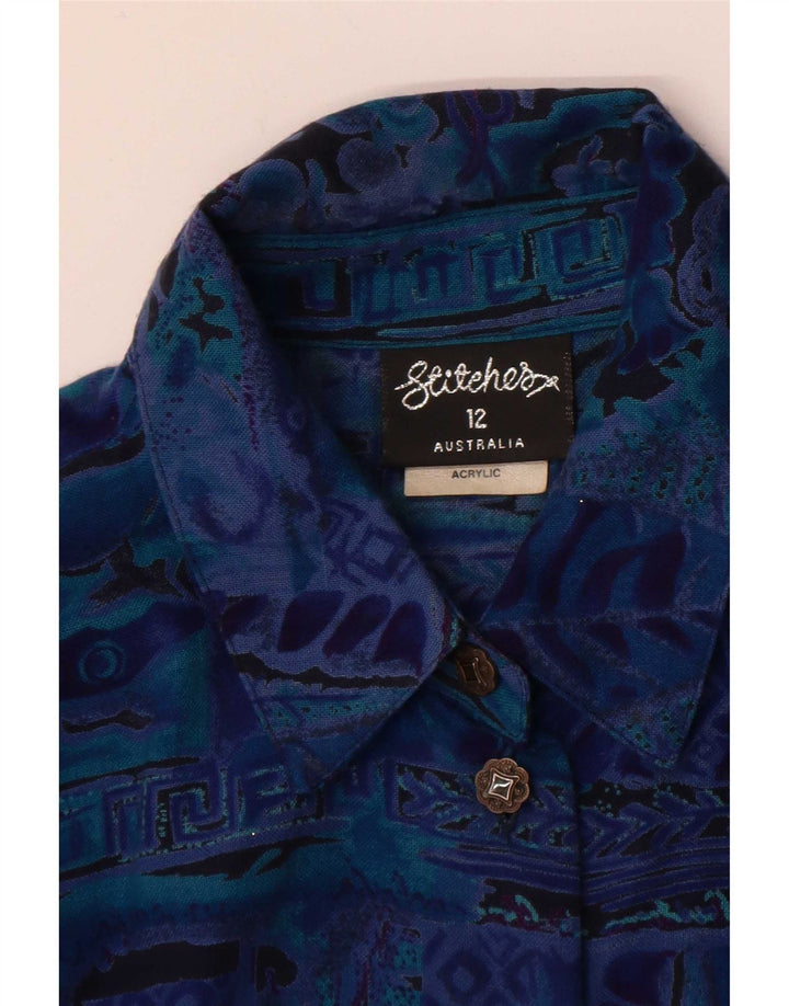 Stitches Dame Abstrakt Mønster Langærmet Bluse Top US 12 Large Blue