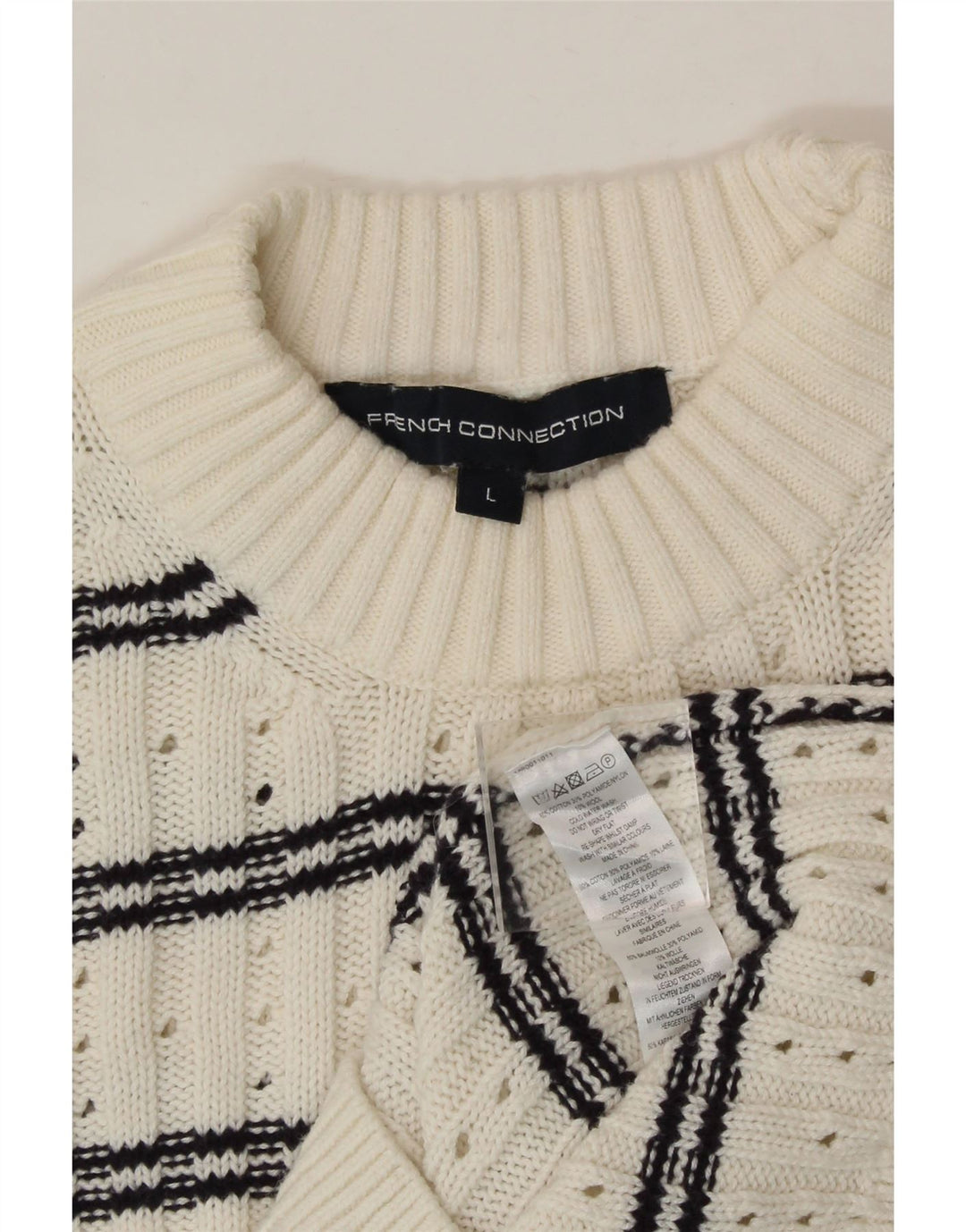 FRENCH CONNECTION Womens Crew Neck Jumper Sweater UK 14 Large White Vintage French Connection and Second-Hand French Connection from Messina Hembry 