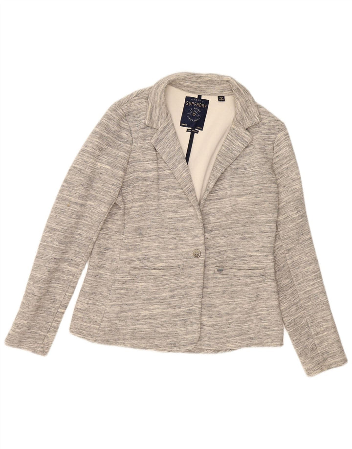 Superdry Dame 1-knaps blazerjakke UK 14 Medium Grey Flecked Bomuld