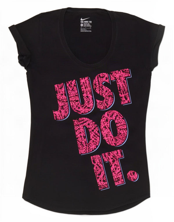 Nike Dame Athletic Cut Grafisk T-Shirt Top UK 10 Small Black