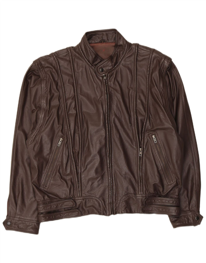 Vintage Herre Bomber Læderjakke EU 54 2XL Brun Læder