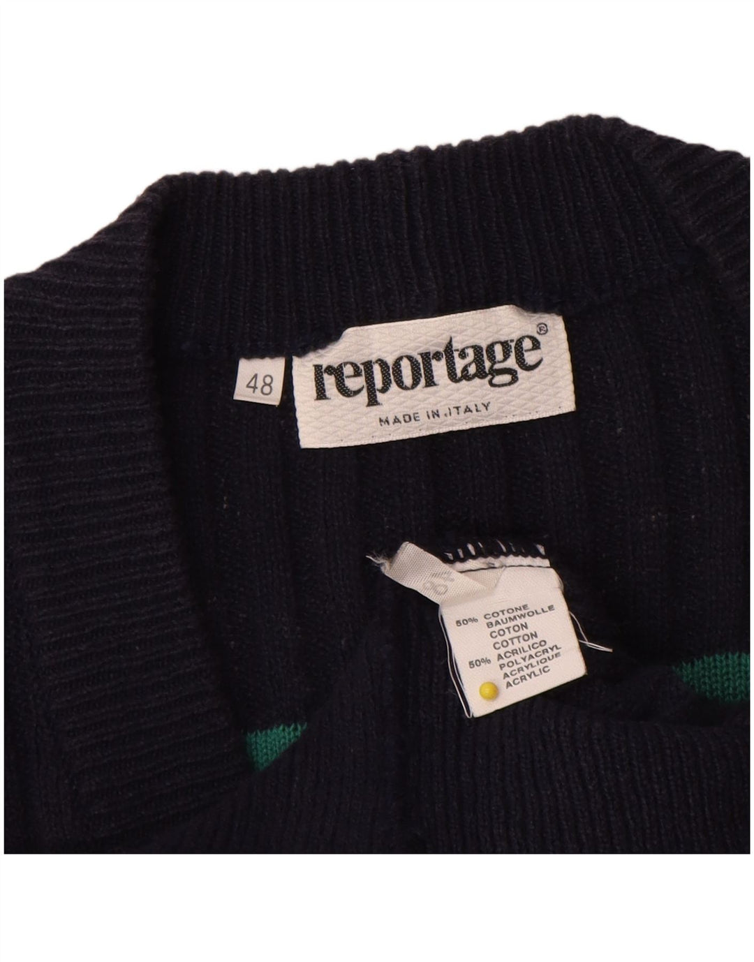 Reportage Herre Cardigan Sweater IT 48 Medium Navy Blue Fair Isle Cotton