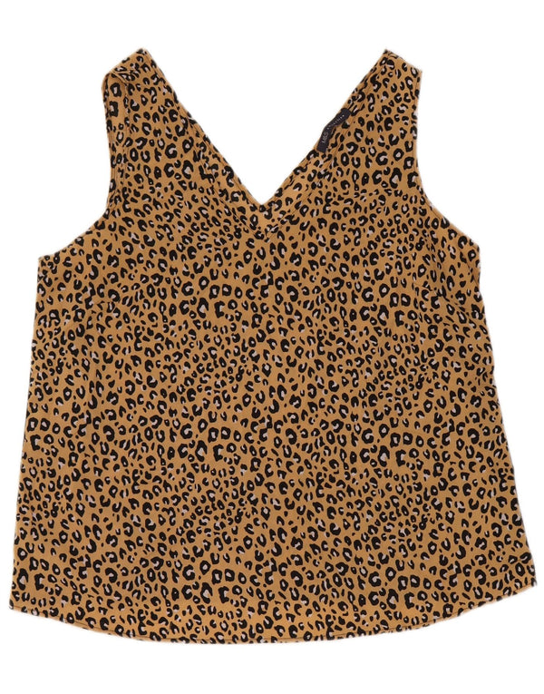 Marks & Spencer Womens Crop Blouse Top UK 16 Large Beige Animal Print