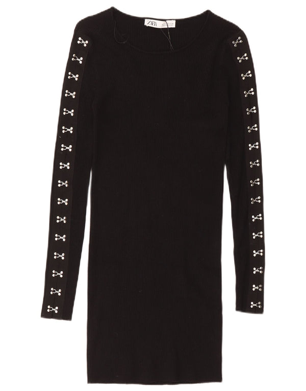 Zara Dame Langærmet Jumper Dress UK 8 Small Black Viscose