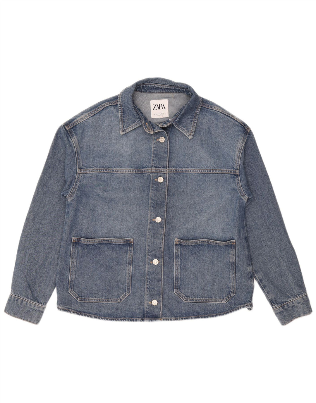 Zara Dame Oversized Denim Jacket UK 14 Medium Blue Bomuld