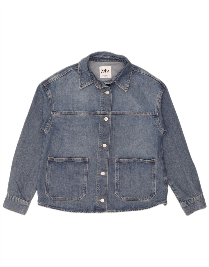 Zara Dame Oversized Denim Jacket UK 14 Medium Blue Bomuld