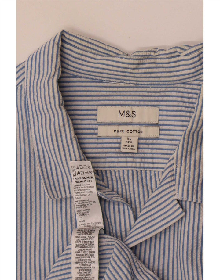 Marks & Spencer Herre kortærmet skjorte XL blå stribet bomuld