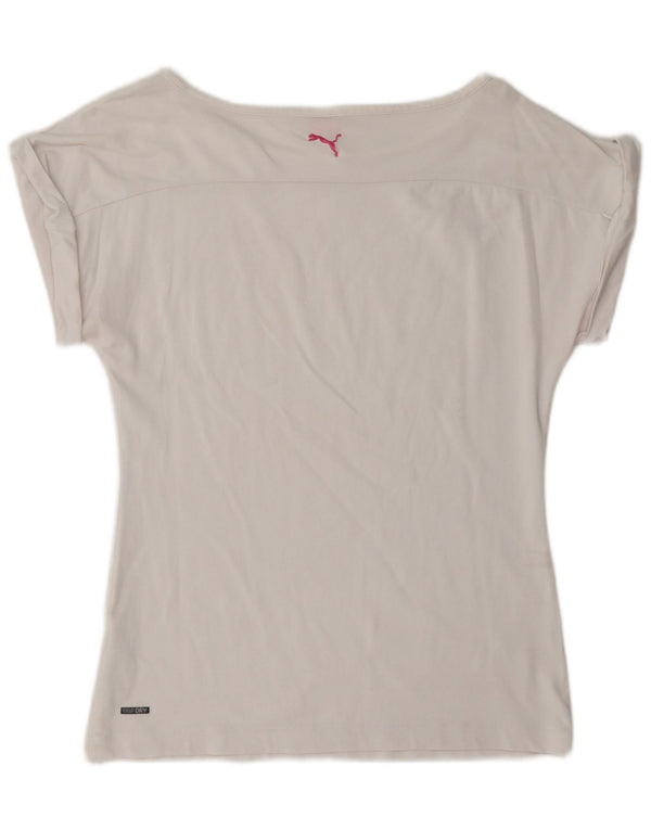 Puma T-Shirt Top UK 12 Medium Hvid Geometrisk Bomuld