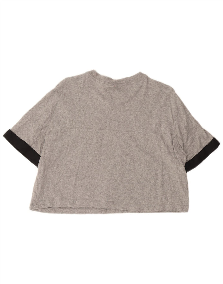 NIKE Dame Crop Graphic T-Shirt Top UK 14 Medium Grey Colourblock Bomuld