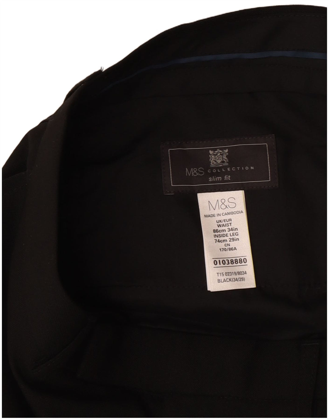 Marks & Spencer Herre Slim Fit Suit Bukser W34 L29 Sort Polyester