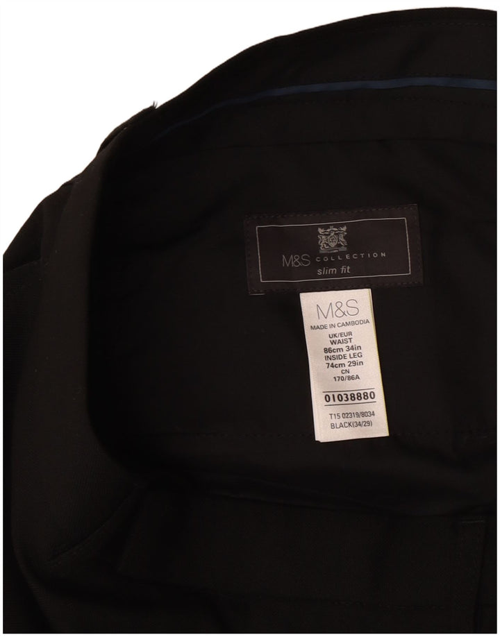 Marks & Spencer Herre Slim Fit Suit Bukser W34 L29 Sort Polyester