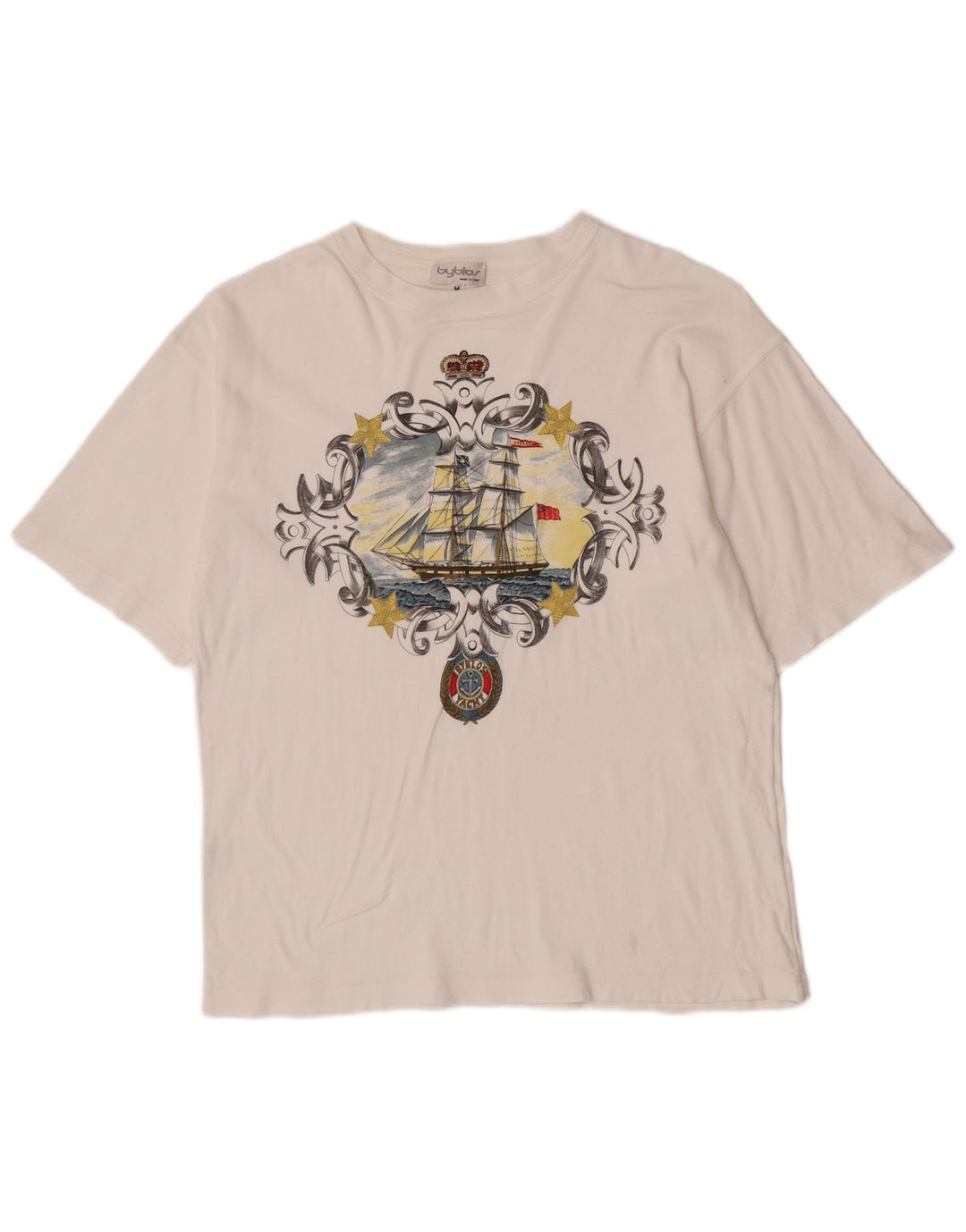 Byblos Herre Grafisk T-Shirt Top Medium Hvid Bomuld