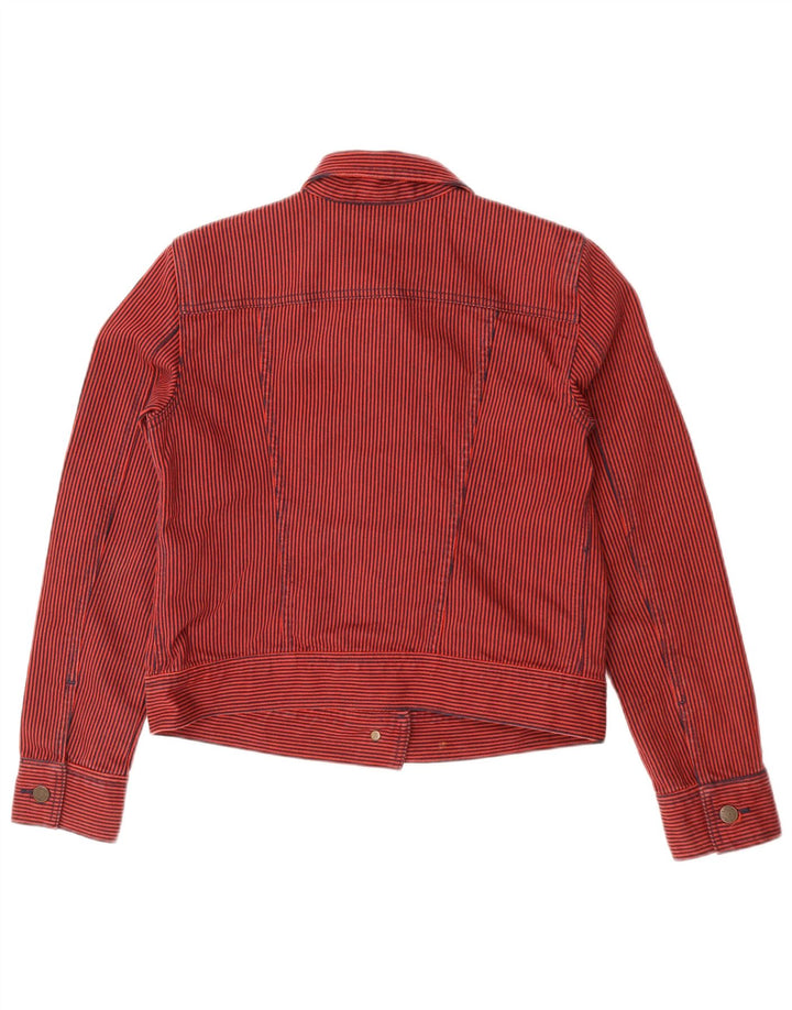 RALPH LAUREN Dame Crop Denim Jacket UK 14 Medium Rød Nålestribet Bomuld