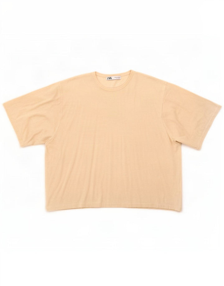 Zara Dame Oversized T-Shirt Top UK 10 Small Off White Viscose