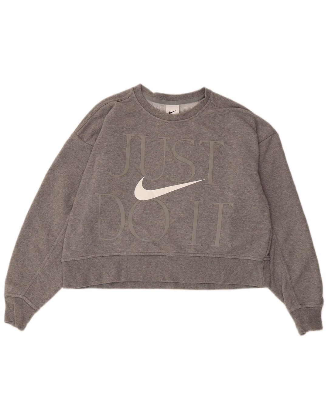 NIKE Dame Dri Fit Oversized grafisk sweatshirt Jumper UK 6 XS Grå