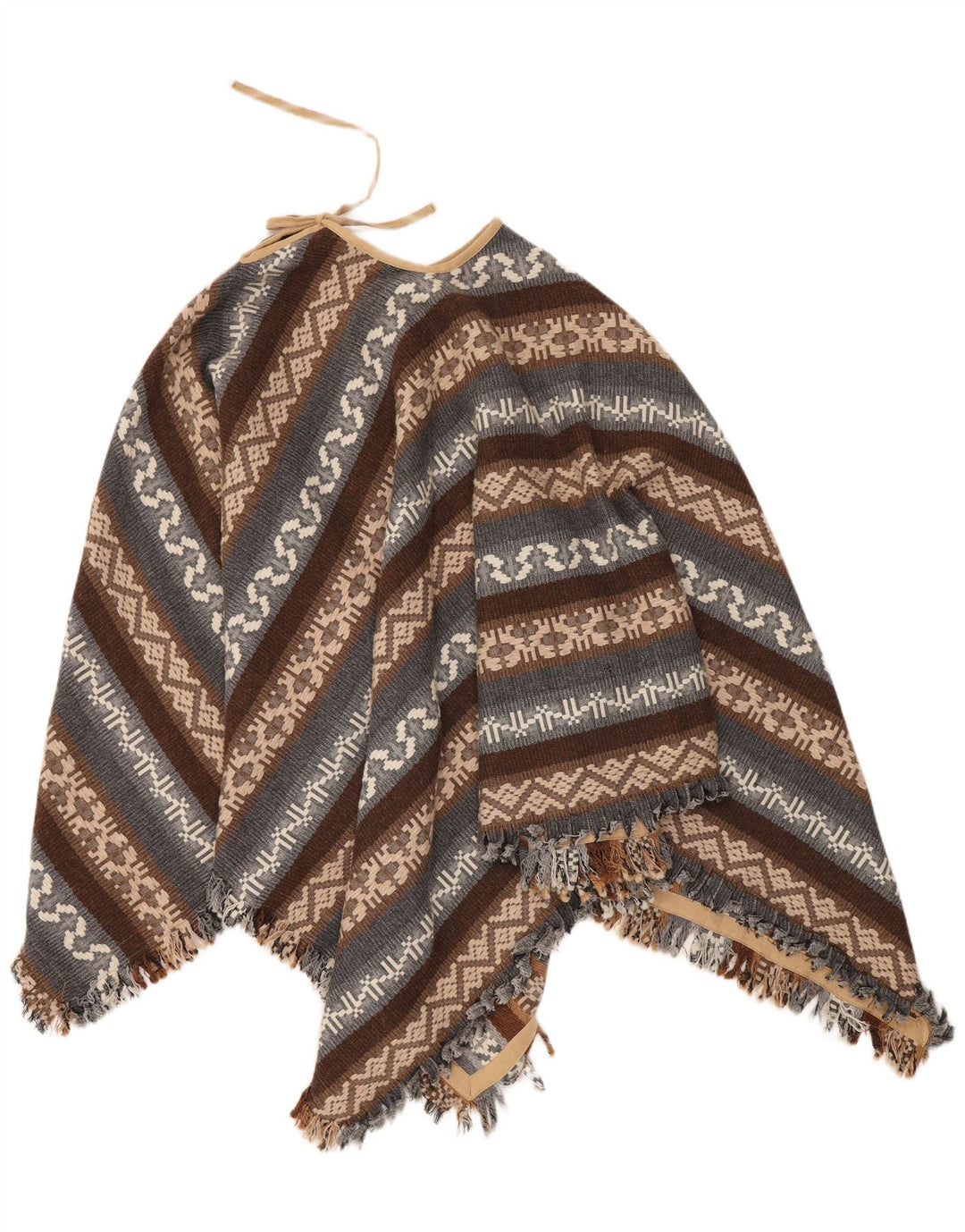 Vintage Dame Poncho Jumper One Size Brun Geometrisk Aztec