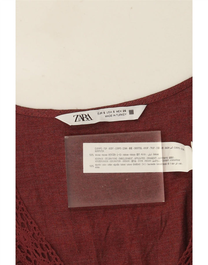 Zara Dame Flæse Front Oversized Bluse Top UK 10 Lille rød viskose