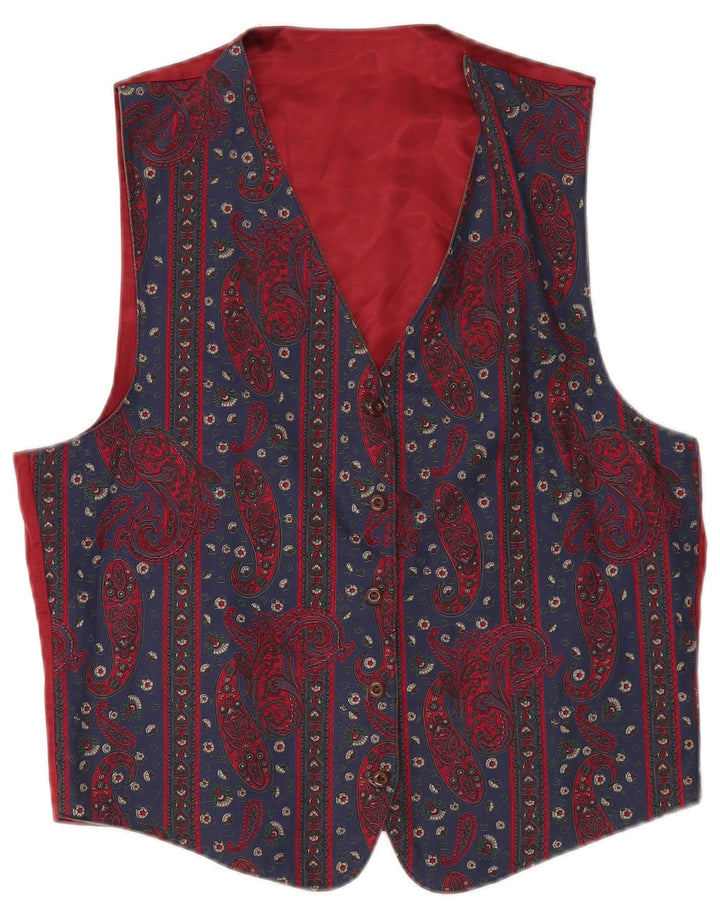 VINTAGE Damevest UK 14 Medium Navy Blue Paisley