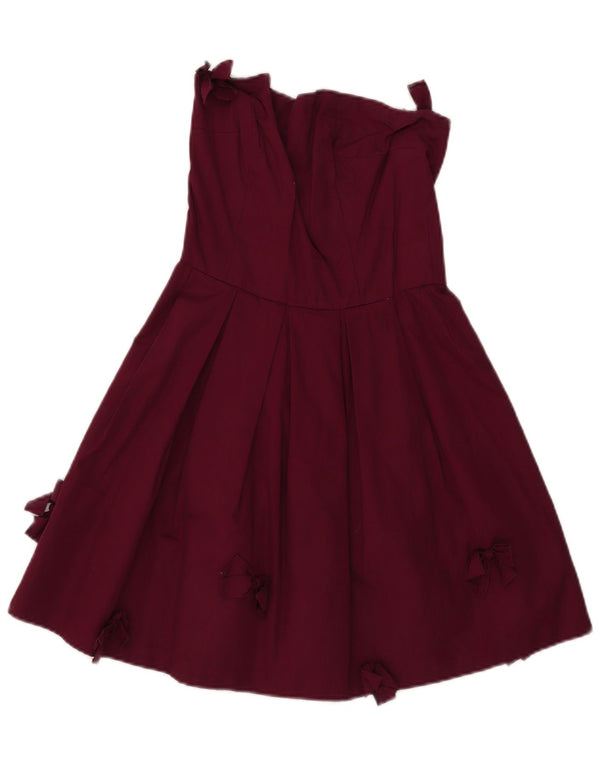 Vintage Kvinders Kort Stropløs Kjole UK 8 Small Burgundy