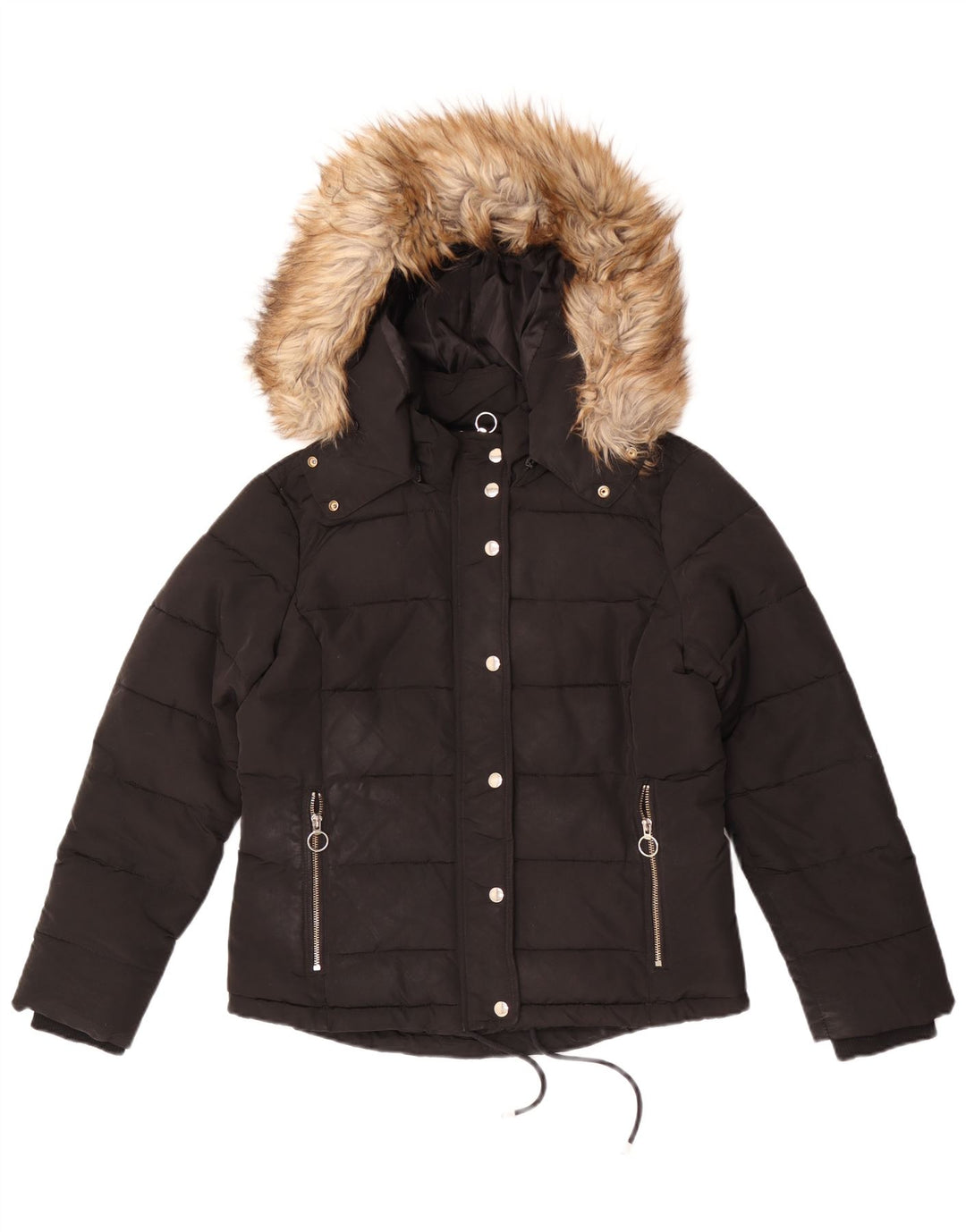 Topshop Polstret hættejakke til kvinder UK 12 Medium Sort Polyester
